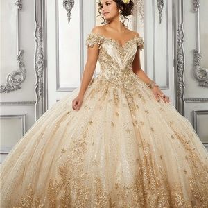 MORILEE Quinceañera Bridal Sweet Sixteen Valentina Dress Gold Ball Gown